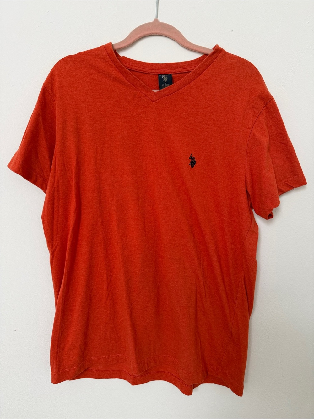 U.S. Polo Assn. Men's V-Neck Short Sleeve Tee - Orange Red with Navy Logo